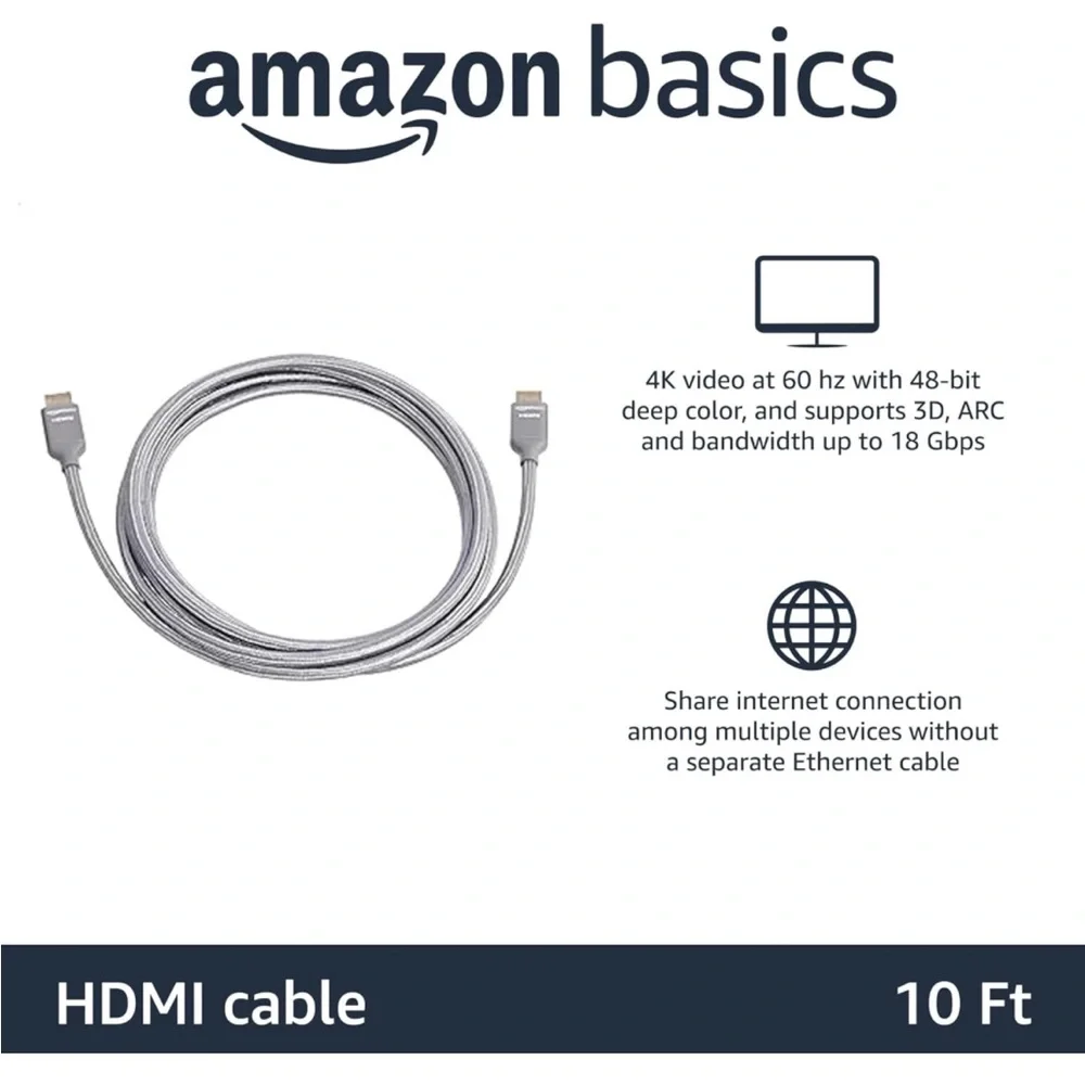 Amazon Basics High-Speed HDMI Cable (48Gbps, 8K/60Hz )3 Feet, Dark Gray…